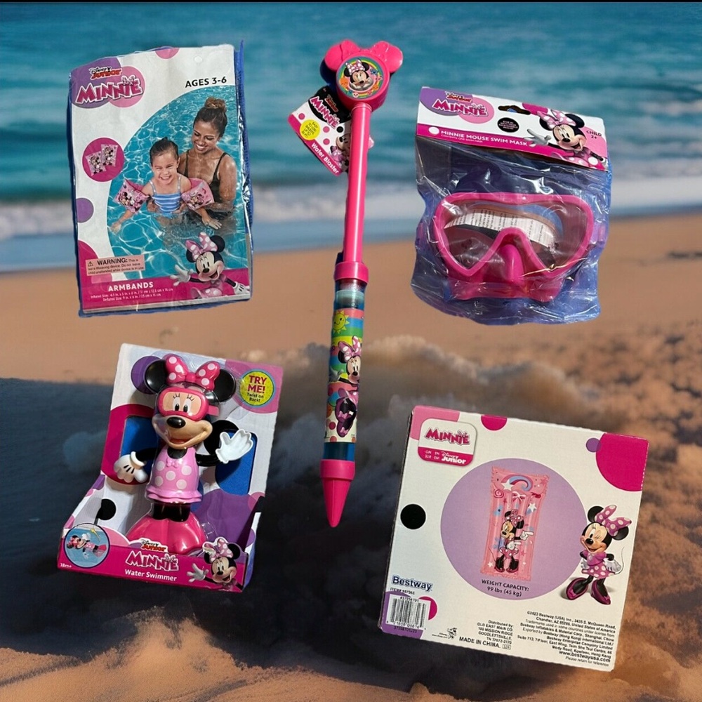 Disney Junior Minnie Mouse Pool Toys-Swim Raft, Mask, Armbands, Blaster &Swimmer